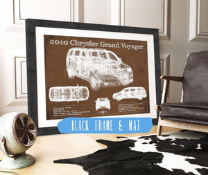 20" x 16" / Black Frame & Mat Cutler West 2010 Chrysler Grand Voyager Vintage Blueprint Auto Print