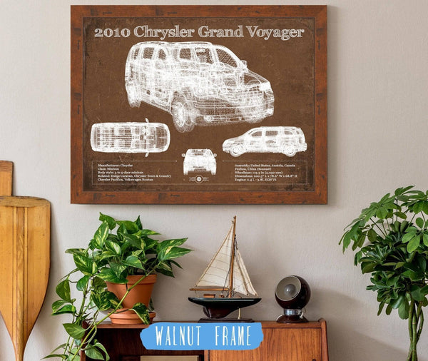 20" x 16" / Walnut Frame Cutler West 2010 Chrysler Grand Voyager Vintage Blueprint Auto Print