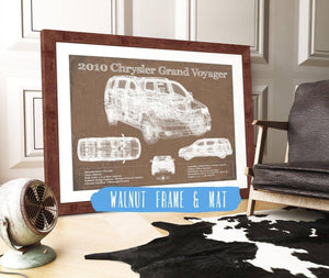 20" x 16" / Walnut Frame & Mat Cutler West 2010 Chrysler Grand Voyager Vintage Blueprint Auto Print