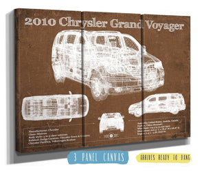 36" x 24" / 3 Panel Canvas Wrap Cutler West 2010 Chrysler Grand Voyager Vintage Blueprint Auto Print
