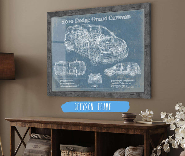 14" x 11" / Greyson Frame Cutler West 2010 Dodge Grand Caravan Vintage Blueprint Auto Print