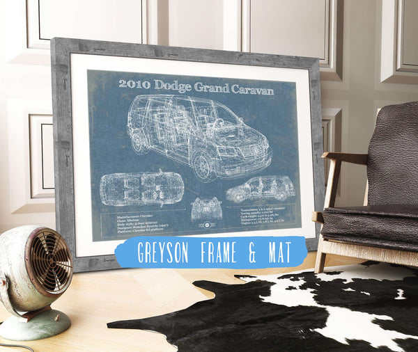 14" x 11" / Greyson Frame & Mat Cutler West 2010 Dodge Grand Caravan Vintage Blueprint Auto Print