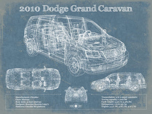14" x 11" / Unframed Cutler West 2010 Dodge Grand Caravan Vintage Blueprint Auto Print