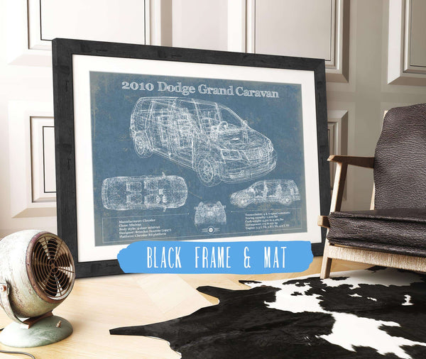 20" x 16" / Black Frame & Mat Cutler West 2010 Dodge Grand Caravan Vintage Blueprint Auto Print