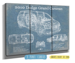 36" x 24" / 3 Panel Canvas Wrap Cutler West 2010 Dodge Grand Caravan Vintage Blueprint Auto Print