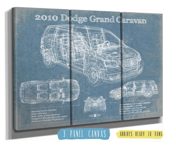 36" x 24" / 3 Panel Canvas Wrap Cutler West 2010 Dodge Grand Caravan Vintage Blueprint Auto Print