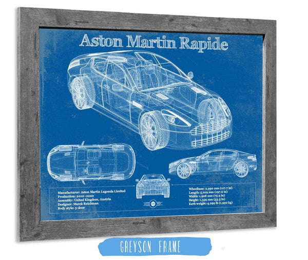 14" x 11" / Greyson Frame Cutler West 2011 Aston Martin Rapide Vintage Blueprint Auto Print