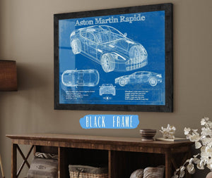 20" x 16" / Black Frame Cutler West 2011 Aston Martin Rapide Vintage Blueprint Auto Print
