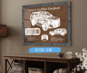 14" x 11" / Greyson Frame Cutler West 2012 Cadillac Escalade Blueprint Vintage Auto Print