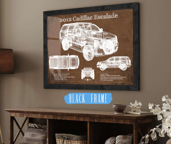 20" x 16" / Black Frame Cutler West 2012 Cadillac Escalade Blueprint Vintage Auto Print
