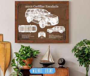 20" x 16" / Walnut Frame Cutler West 2012 Cadillac Escalade Blueprint Vintage Auto Print