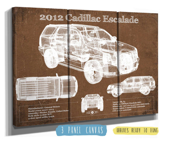36" x 24" / 3 Panel Canvas Wrap Cutler West 2012 Cadillac Escalade Blueprint Vintage Auto Print
