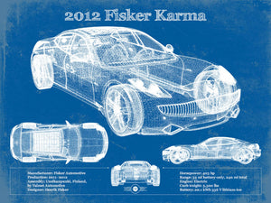 14" x 11" / Unframed Cutler West 2012 Fisker Karma Blueprint Vintage Auto Print