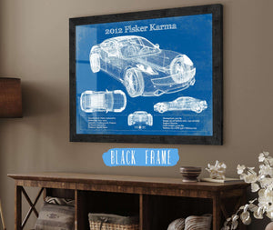 20" x 16" / Black Frame Cutler West 2012 Fisker Karma Blueprint Vintage Auto Print