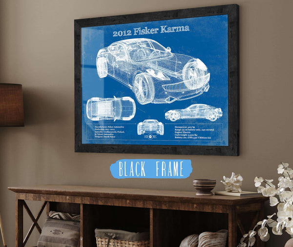 20" x 16" / Black Frame Cutler West 2012 Fisker Karma Blueprint Vintage Auto Print