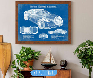 20" x 16" / Walnut Frame Cutler West 2012 Fisker Karma Blueprint Vintage Auto Print