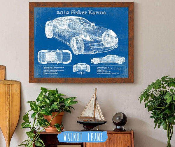 20" x 16" / Walnut Frame Cutler West 2012 Fisker Karma Blueprint Vintage Auto Print