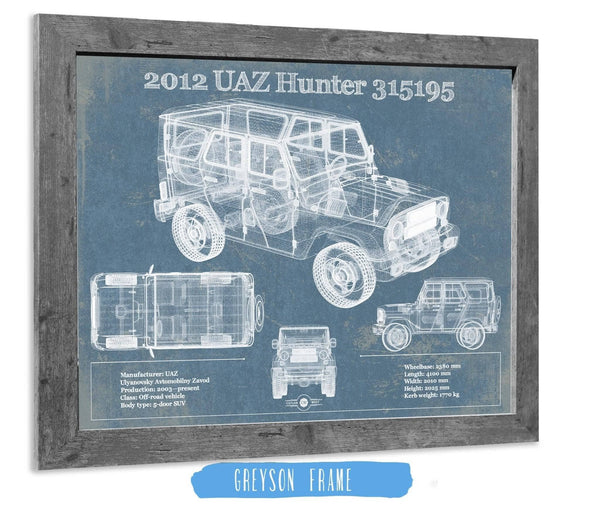 14" x 11" / Greyson Frame Cutler West 2012 UAZ Hunter 315195 Vintage Blueprint Auto Print