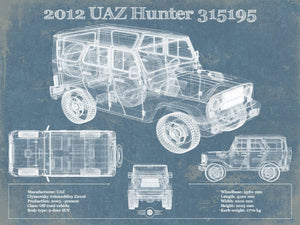 14" x 11" / Unframed Cutler West 2012 UAZ Hunter 315195 Vintage Blueprint Auto Print