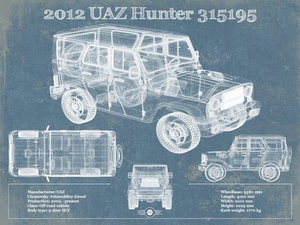 14" x 11" / Unframed Cutler West 2012 UAZ Hunter 315195 Vintage Blueprint Auto Print