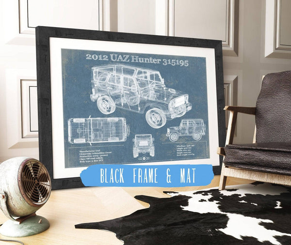20" x 16" / Black Frame & Mat Cutler West 2012 UAZ Hunter 315195 Vintage Blueprint Auto Print