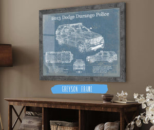 14" x 11" / Greyson Frame Cutler West 2013 Dodge Durango Police Blueprint Vintage Auto Print