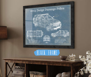 20" x 16" / Black Frame Cutler West 2013 Dodge Durango Police Blueprint Vintage Auto Print