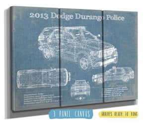 36" x 24" / 3 Panel Canvas Wrap Cutler West 2013 Dodge Durango Police Blueprint Vintage Auto Print