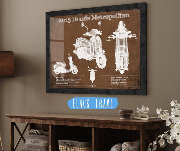 14" x 11" / Greyson Frame Cutler West 2013 Honda Metropolitan Vintage Blueprint Auto Print