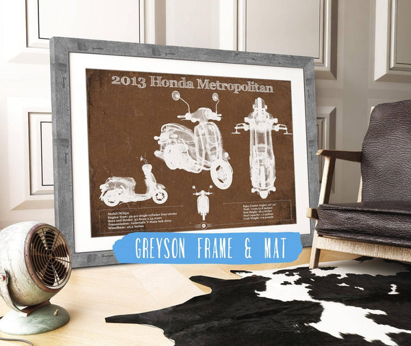 14" x 11" / Greyson Frame & Mat Cutler West 2013 Honda Metropolitan Vintage Blueprint Auto Print