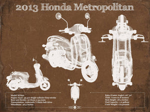 14" x 11" / Unframed Cutler West 2013 Honda Metropolitan Vintage Blueprint Auto Print