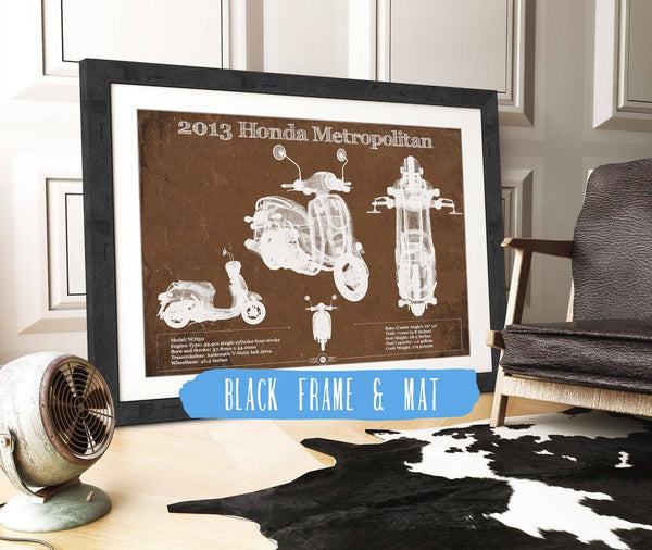 20" x 16" / Black Frame & Mat Cutler West 2013 Honda Metropolitan Vintage Blueprint Auto Print