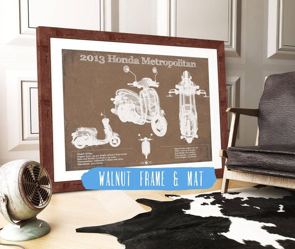 20" x 16" / Walnut Frame & Mat Cutler West 2013 Honda Metropolitan Vintage Blueprint Auto Print