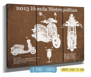 36" x 24" / 3 Panel Canvas Wrap Cutler West 2013 Honda Metropolitan Vintage Blueprint Auto Print