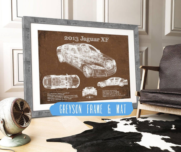 14" x 11" / Greyson Frame & Mat Cutler West 2013 Jaguar XF Blueprint Vintage Auto Print