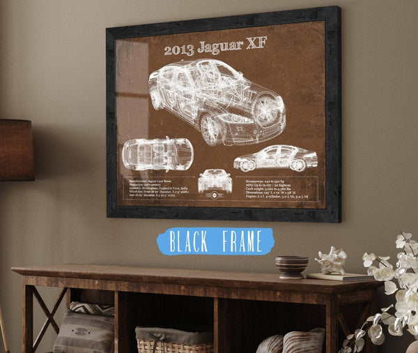 20" x 16" / Black Frame Cutler West 2013 Jaguar XF Blueprint Vintage Auto Print