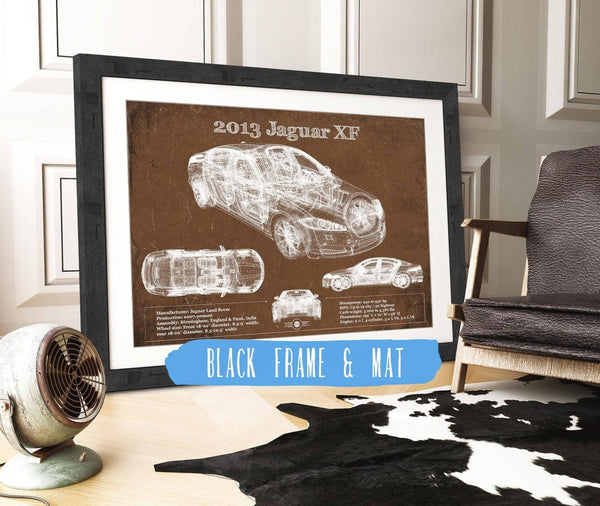 20" x 16" / Black Frame & Mat Cutler West 2013 Jaguar XF Blueprint Vintage Auto Print