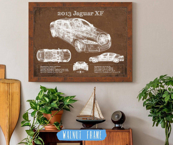 20" x 16" / Walnut Frame Cutler West 2013 Jaguar XF Blueprint Vintage Auto Print