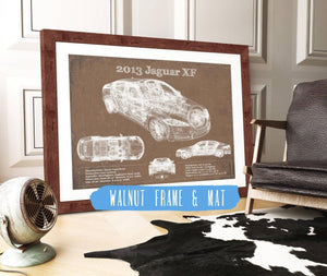 20" x 16" / Walnut Frame & Mat Cutler West 2013 Jaguar XF Blueprint Vintage Auto Print