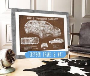 14" x 11" / Greyson Frame & Mat Cutler West 2013 Peugeot 508 SW Blueprint Vintage Auto Print