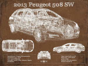 14" x 11" / Unframed Cutler West 2013 Peugeot 508 SW Blueprint Vintage Auto Print