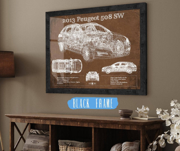 20" x 16" / Black Frame Cutler West 2013 Peugeot 508 SW Blueprint Vintage Auto Print