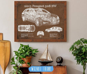 20" x 16" / Walnut Frame Cutler West 2013 Peugeot 508 SW Blueprint Vintage Auto Print