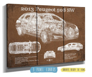 36" x 24" / 3 Panel Canvas Wrap Cutler West 2013 Peugeot 508 SW Blueprint Vintage Auto Print