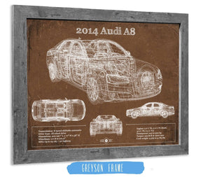 14" x 11" / Greyson Frame Cutler West 2014 Audi R8 Vintage Blueprint Auto Print