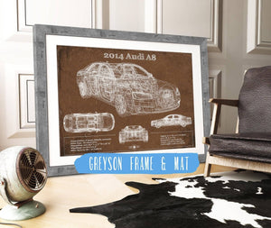 14" x 11" / Greyson Frame & Mat Cutler West 2014 Audi R8 Vintage Blueprint Auto Print