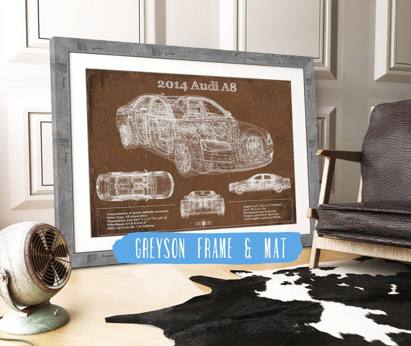 14" x 11" / Greyson Frame & Mat Cutler West 2014 Audi R8 Vintage Blueprint Auto Print