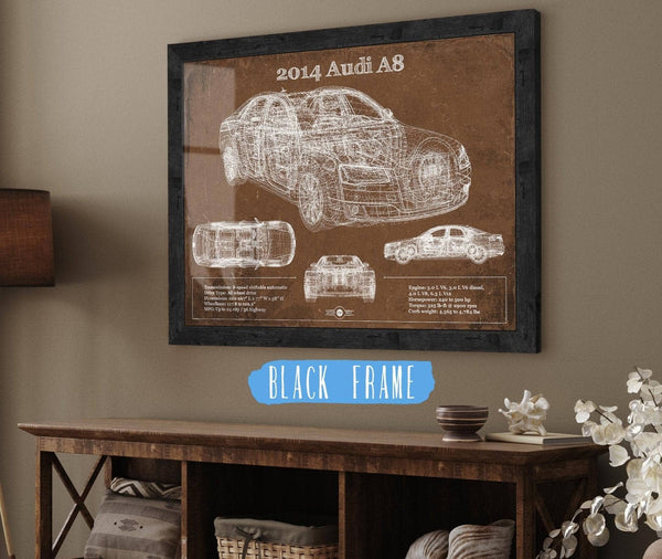 20" x 16" / Black Frame Cutler West 2014 Audi R8 Vintage Blueprint Auto Print