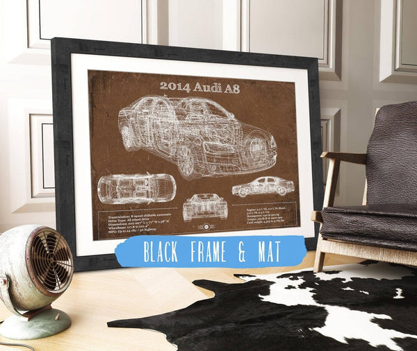 20" x 16" / Black Frame & Mat Cutler West 2014 Audi R8 Vintage Blueprint Auto Print