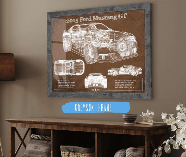 14" x 11" / Greyson Frame Cutler West 2015 Ford Mustang GT Eleanor Blueprint Vintage Auto Print